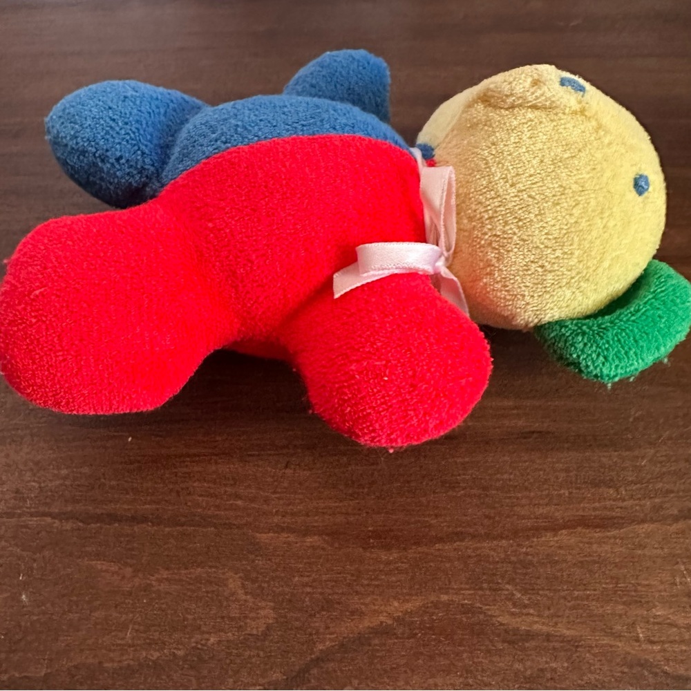 Vintage Eden Teddy Bear Plush Baby Rattle Toy Primary Colorblock Terrycloth 7” - Picture 5 of 6